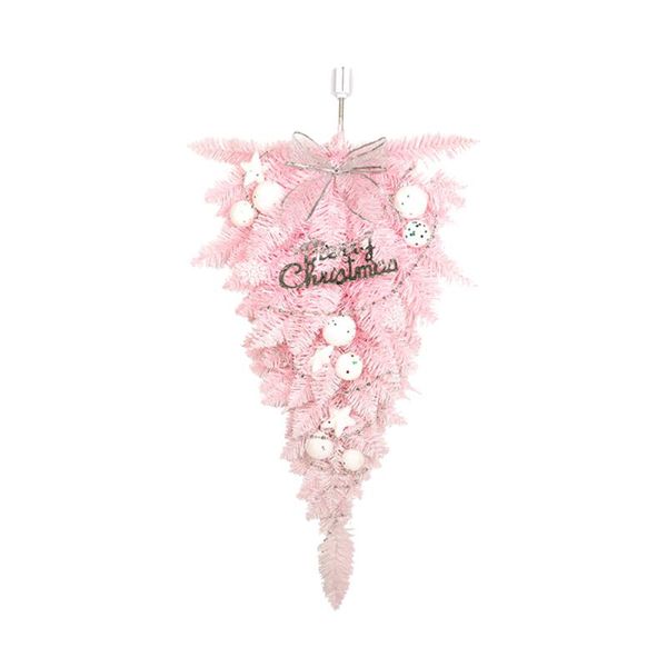 Weihnachtsdekorationen für Zuhause, Wandbehang, umgedrehte Ornamente, Türhänger aus Kunststoff, rosa umgedrehter Baum, künstliche Blume, Weihnachten