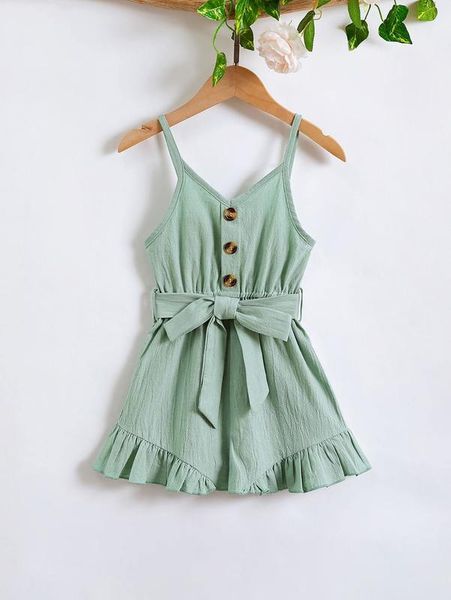 

toddler girls ruffle hem belted cami romper she, Blue