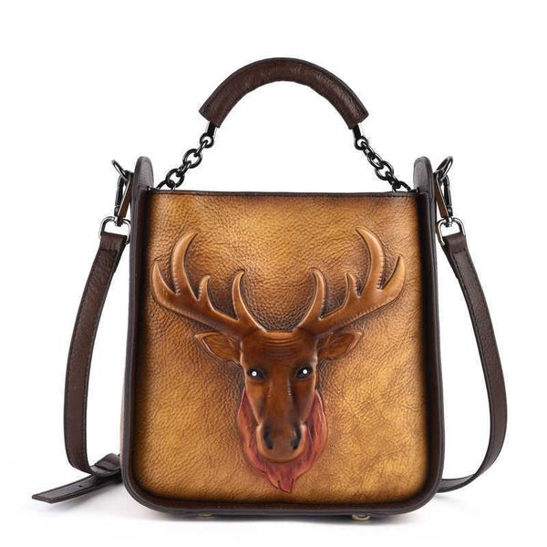 

fashion women's 2022new bag head leather hand painted embossed women's handbag