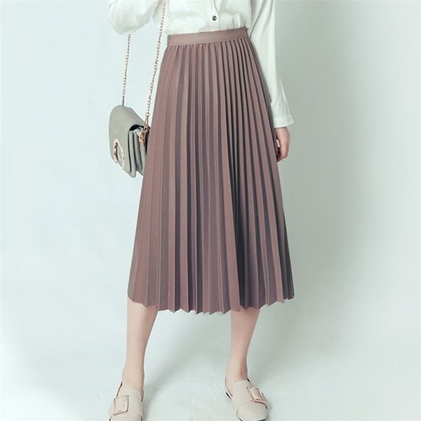 

women's solid pleated lush mid skirts a-line knee length midi skirts pink burgundy green ivory white skirts 210315, Black