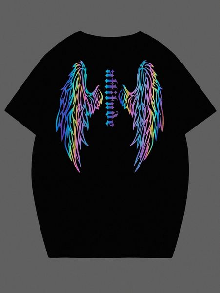

men reflective letter & wings print tee u9fc#, White;black
