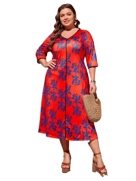 

emery rose plus floral print contrast binding dress w3vk#, Black