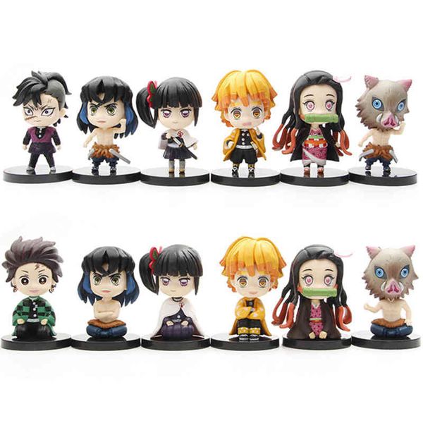 

q version anime demon slayer figure kamado nezuko tanjirou agatsuma zenitsu hashibira inosuk pvc action toys gift