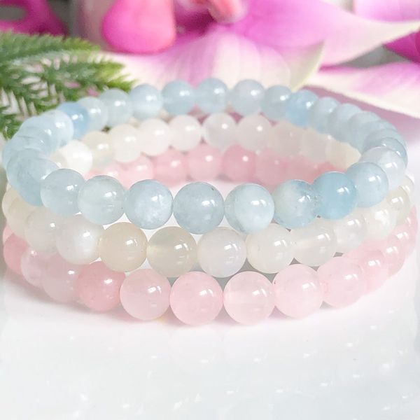 MG1500 Strand Rose Quartz Bracelet Moonstone Aquamarine Bracelets Set Fertility 6 mm Natural Healing Crystals Jewelry