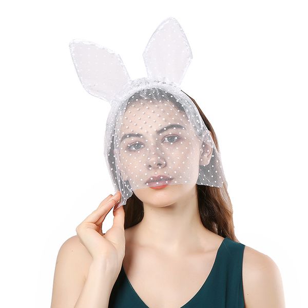 Weiße Spitze Hasenmädchen Haarband Party Masken Schleier Abdeckung Sexy Hase Katze Niedliche Ohren Stirnband Geburtstag Performance Zubehör Kopfschmuck Festliche Lieferungen Großhandel