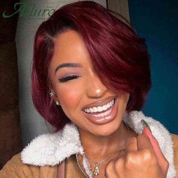 

hair wigs ombre burgundy short bob wig with bangs side part human for black women colored brazilian allure 220722