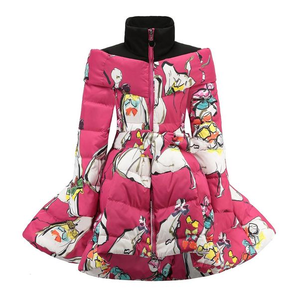 

winter princess girl down coat 4-12t kids 90% white duck down-filled jacket 5 colors children slim long outerwear272b, Blue;gray