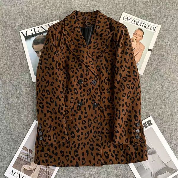 T501 Abiti da donna Blazer Marchio Tide Stilista di moda retrò di alta qualità Leopard grain Series Giacca da abito Leone doppio petto Slim Plus Size Abbigliamento donna