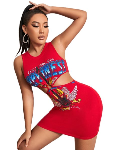 

sxy guitar & wings print cut out bodycon dress u6zo#, Black;gray