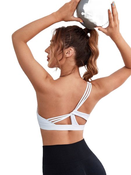 

one shoulder cut out back sports bra e3if#, Gray