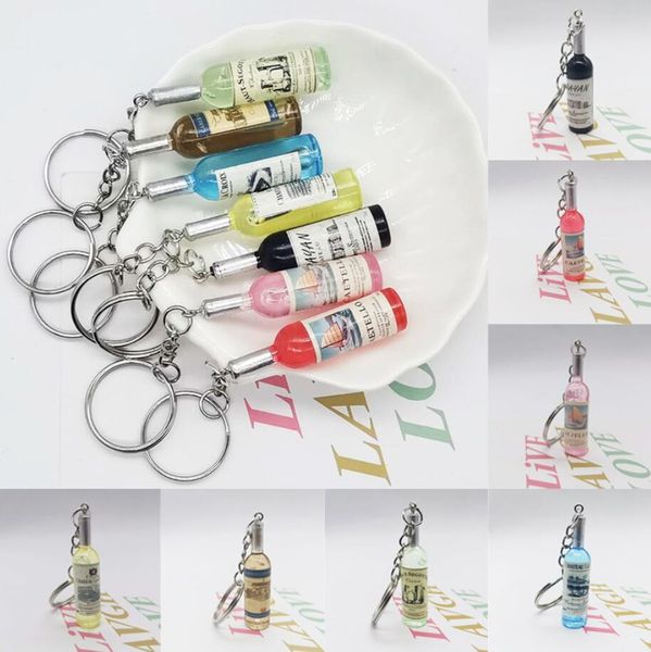 

resin red wine bottle keychain key ring for friend gift creative simple champagne bag car box key accessories, Silver