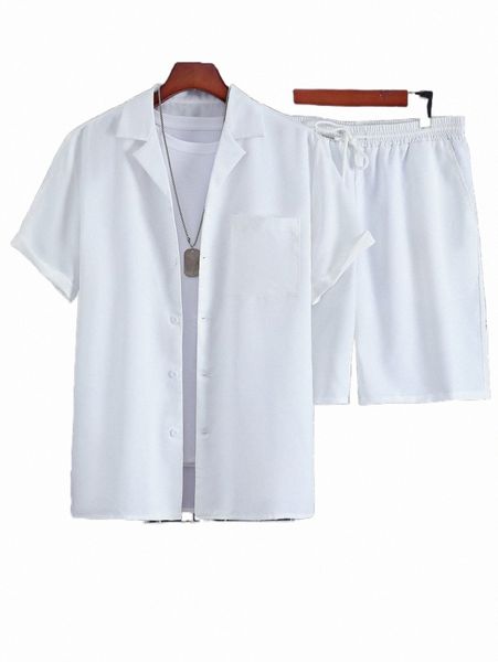 

men solid one pocket front shirt & shorts w6sj#, Gray