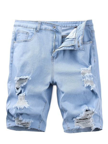 

men ripped slant pocket denim shorts u164#, White;black