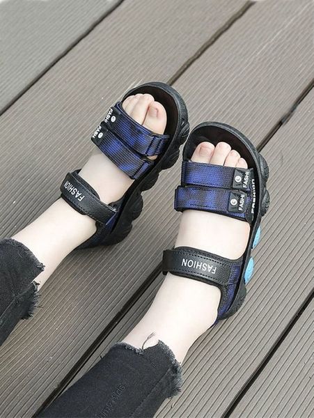 

kids letter graphic hook-and-loop fastener sport sandals she, Black;red