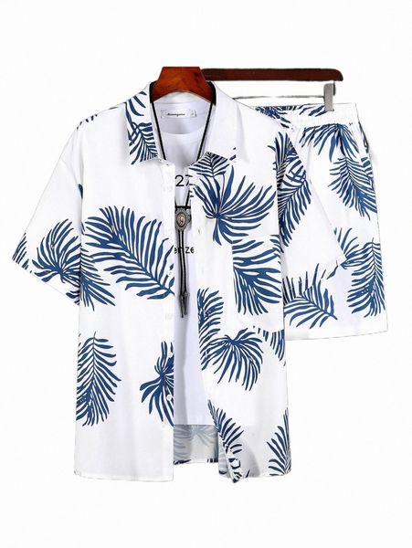 

extended sizes men tropical print shirt & shorts without tee b33x#, Gray