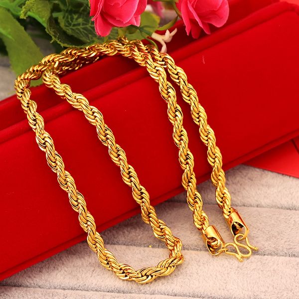 

men necklace twisted knot rope chain 18k yellow gold filled solid fashion hip hop men's jewelry 24 inches 5.5mm wide, Silver