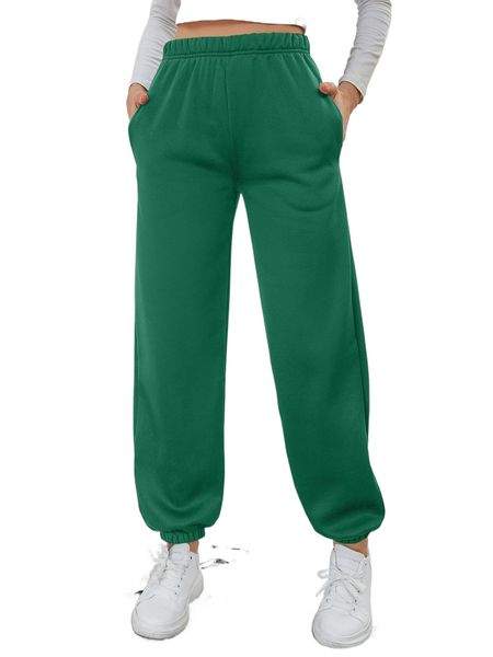 

solid elastic waist slant pocket sweatpants d8z5#, Black;white