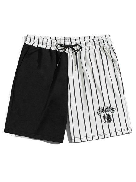 

men striped & letter graphic drawstring waist shorts h5ol#, White;black