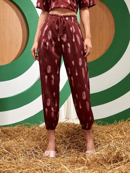 

x diana brettas allover print tie front jogger pants t8ml#, Black;white