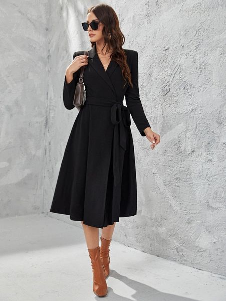 

surplice neck knot solid blazer dress n0bn#, White