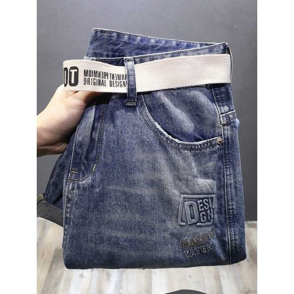 

jeans men's loose straight tube 2022 spring new trend hole long pants fashion brand harlan, Blue