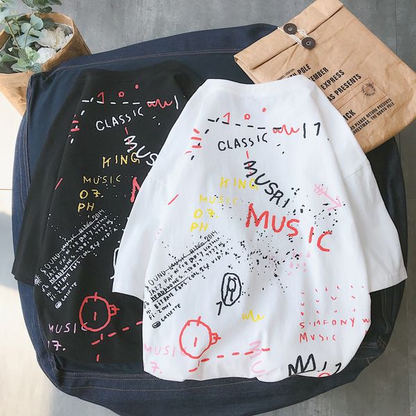 

summer mens t shirts graffiti printed tshirts casual size style tee shirt 4xl 5xl men tshirt aa, White;black