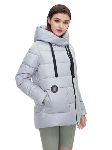 

hailuozi zip up drawstring patched detail hooded winter coat 65yj#, Black