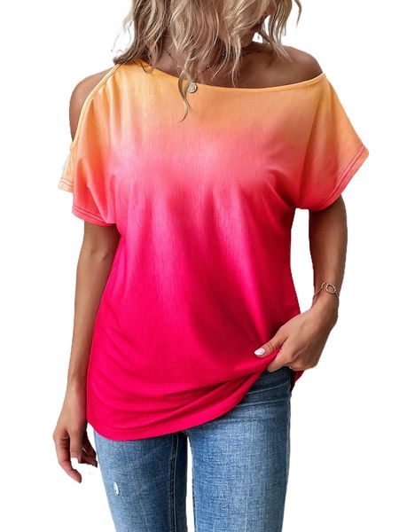 

ombre asymmetrical neck tee q8yj#, White