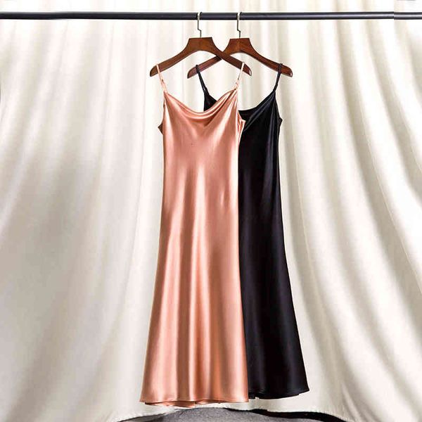 

casual dresses gaby light luxury high-end triacetic acid silk satin swing neck suspender dress medium length skirt temperament satin waist c, Black;gray