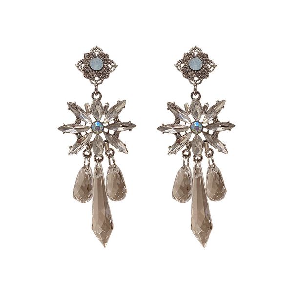 

s3009 fashion jewelry light luxury crystal flower earrings s925 silver post tassel dangle stud earrings, Golden;silver