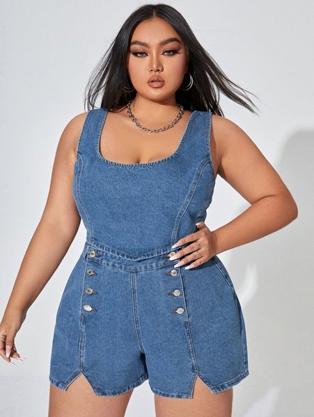 

plus zip back hanky hem denim tank h26a#, White