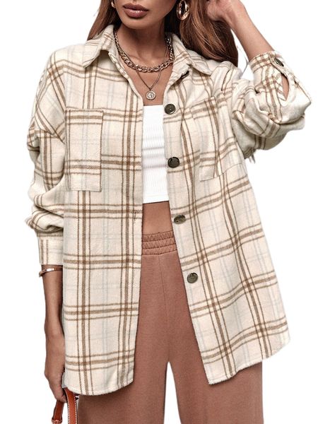 

plaid button front pocket coat o64r#, Black