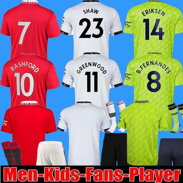 

22 23 sancho mans utds soccer jersey erikson martinez varane greenwood rashford football shirts 2022 2023 men kids kits manchesters b.fernan, Black;yellow