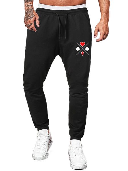 

men playing card print sweatpants j63x#, Black