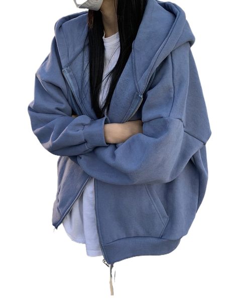 

dazy drop shoulder drawstring zipper thermal hoodie k2n7#, Black