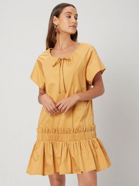 

cotton blend smock dress a6dl#, Black;gray