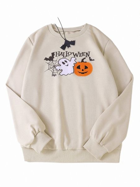 

halloween print sweatshirt h88m#, Black