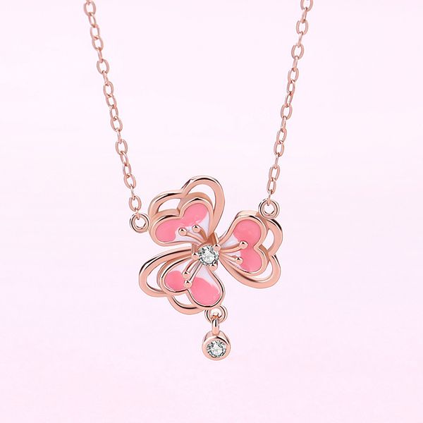 

heart printed peach necklace women's s 925 sterling silver glue drop gradient pi