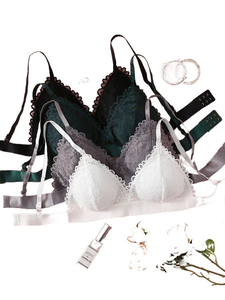 

4pack floral lace bra set j5z4#, Black;red