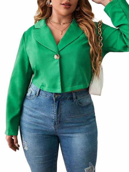 

plus single button crop blazer s3mz#, Black