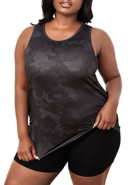 

plus camo print ladder cut sports tank w0zp#, Black