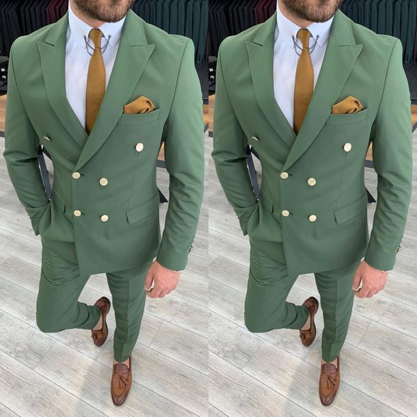 2022 Tuxedos de casamento verde machados de casamento de casamento masculino fatos mansos de lapela de lapela de bestman blazer de lapela pico de lapela