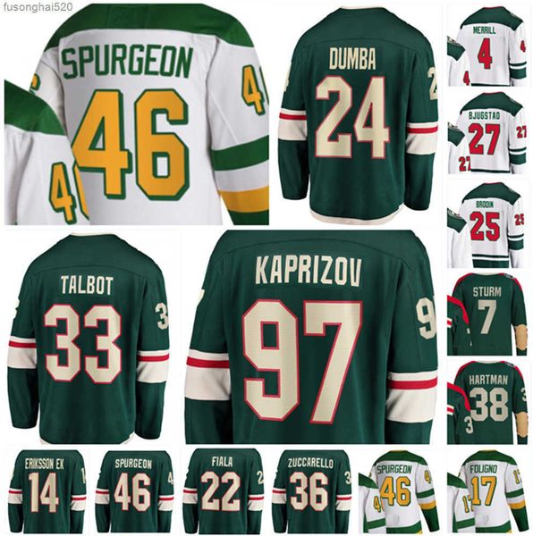 

2022 kirill kaprizov hockey jersey jared spurgeon matt dumba cam talbot marcus foligno mats zuccarello kevin fiala h, Black;red