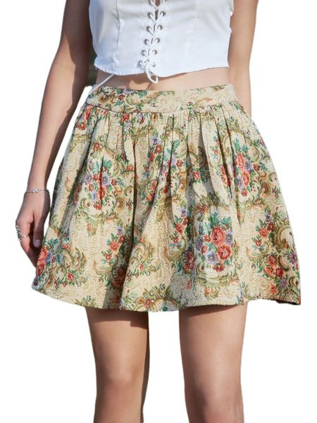 

romwe floral print flared skirt x2fa#, Black