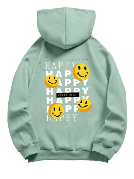 

expression & letter graphic kangaroo pocket drawstring thermal hoodie p0mp#, Black