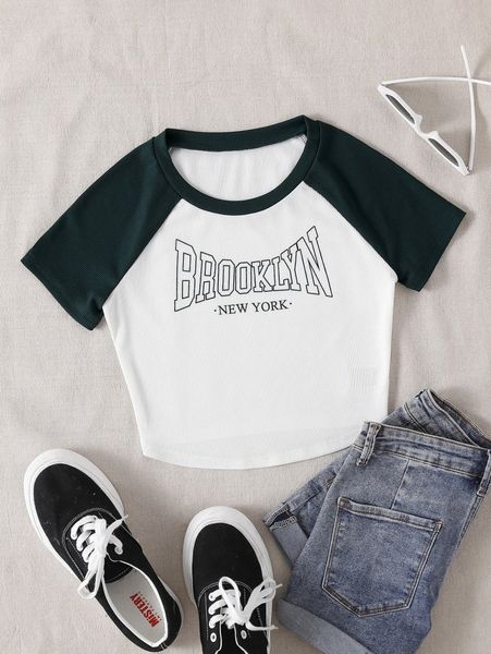 

letter graphic raglan sleeve crop tee e29v#, White