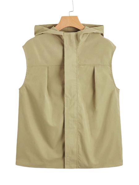 

plicated detail hooded vest coat p1tw#, Black