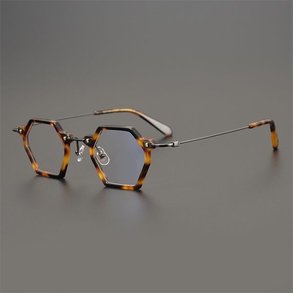 

60% outlet online store super aestheticism cool color pure titanium irregular polygon spectacle frame artistic flat myopia glasses, White;black