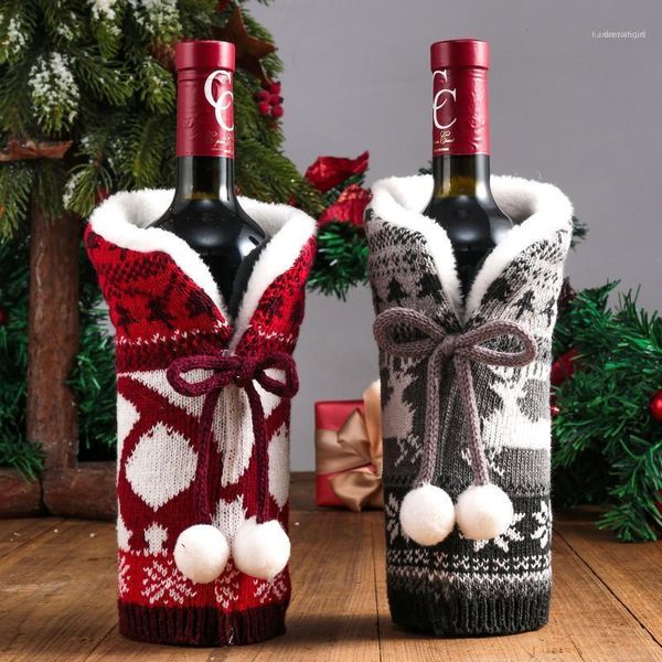 Decorazioni natalizie 2022 Set di gomitoli di lana transfrontalieri lavorati a maglia Set di vino rosso Decorazione Atmosfera Prodotti Bottiglia per festival domestici