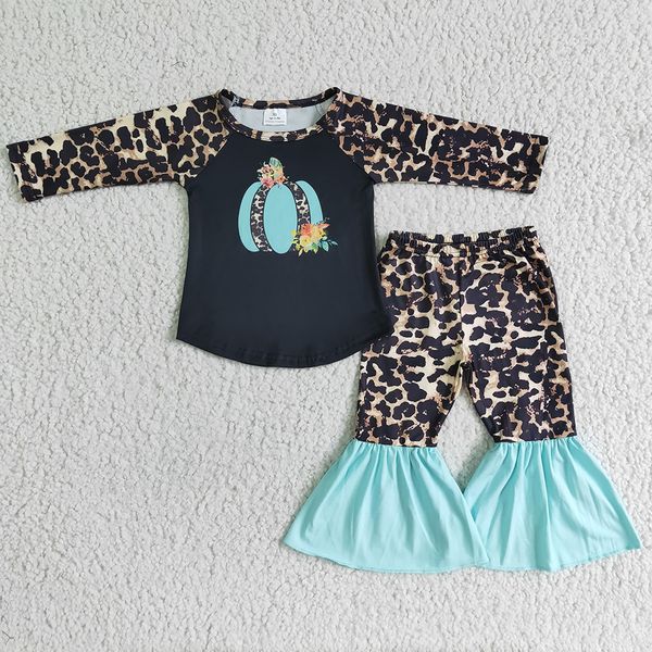 

halloween day kids clothing set fashion toddler girls clothes pumpkin print boutique fall baby girl long sleeve leopard bell pants sets whol, White